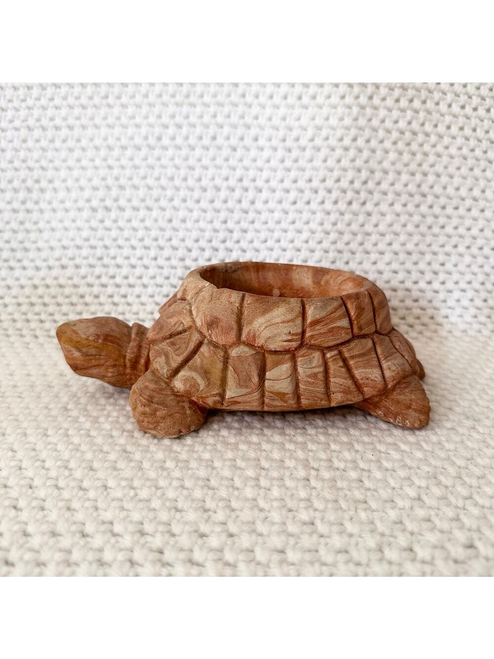 Vintage Tan Box Turtle Planter Trinket Dish Bowl Ron Allen Comanche Pottery